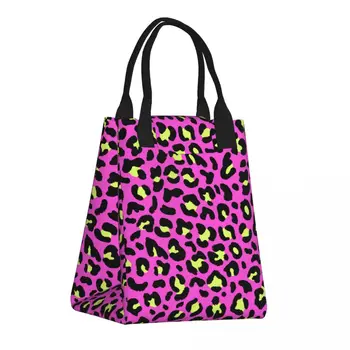 Портативная сумка для ланча Свежая сумка-холодильник Удобная сумка-тоут для ланча с розовым леопардовым рисунком в стиле 80-90-х годов