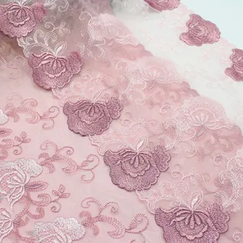 20 ярдов Двусторонней розовой кружевной отделки с вышивкой Для пошива купальников, нижнего белья, нижнего белья, бюстгальтера, платья, декора 24 см