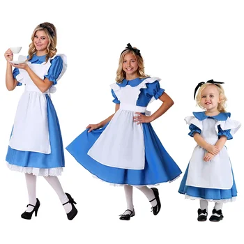 Костюм Алисы для косплея, костюм Алисы в Стране чудес, платье Лолиты, косплей горничной, Фантазия, карнавальные костюмы на Хэллоуин для детей