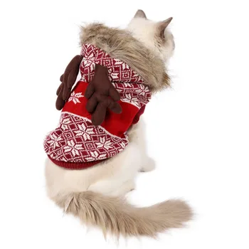 Рождественская одежда для домашних собак, свитер с капюшоном, костюм лося, зимняя теплая вязаная одежда для домашних животных, пальто и куртка для маленьких и средних собак