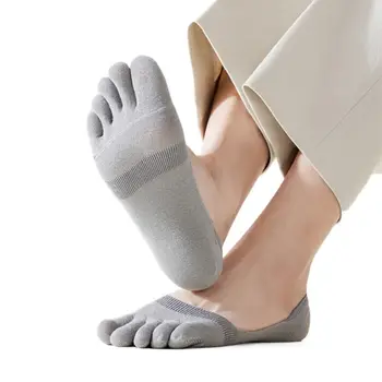 Мужские Носки-Лодочки С Пятью Носками, Однотонные Силиконовые Нескользящие Невидимые Носки, Модные Повседневные Дышащие Хлопковые Короткие Носки, Мужские Чулочно-Носочные Изделия