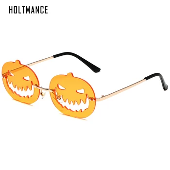 HOLTMANCE Happy Halloween Тыква Нерегулярные солнцезащитные очки Индивидуальность Смешные очки без оправы Выпускной вечер Фестиваль Лимитированных солнцезащитных очков