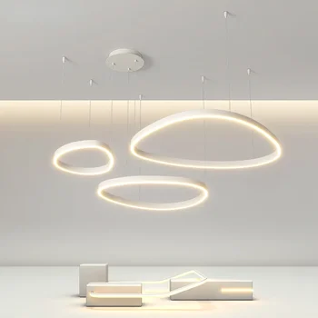 Nordic Circle Rings, светодиодные подвесные люстры, домашнее освещение, потолочные светильники для гостиной, спальни, черно-белые светильники