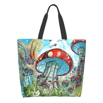 Парусиновая сумка-тоут для женщин Trippy Mushroom Fantasy Magic Psychedelic Mushroom Trip Art для кухни выходного дня, сумка для продуктов