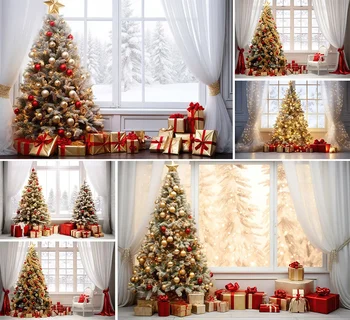 Фон для фотосъемки Mehofond, Зимние Рождественские Подарки на окне в помещении, Рождественская елка, Детский семейный портрет, декор, фон для фотостудии