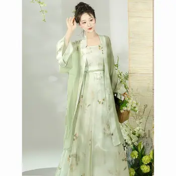 Зеленое женское платье Hanfu в стиле Тан в традиционном китайском женском античном стиле на каждый день летом