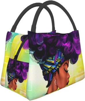 Портативная изолированная сумка для ланча для африканских женщин с фиолетовыми волосами, водонепроницаемая сумка для Бенто для офиса, школы, пеших прогулок, пляжного пикника