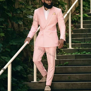 Новое поступление, 2 предмета, весенне-летние светло-розовые свадебные мужские костюмы Slim Fit, лучшая мужская одежда для женихов, официальная (блейзер + брюки)