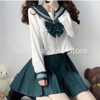 Японская школьная форма S-XXL Зеленая униформа JK Для девочек, костюм в стиле Японского колледжа, костюм Моряка, Женская сексуальная рубашка, Плиссированная юбка