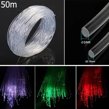 50 м x 0,75 мм/1,0 мм DIY Прозрачный пластиковый волоконно-оптический кабель PMMA со светодиодной подсветкой