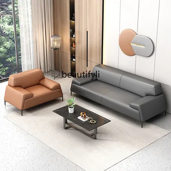 Офисный диван Маленькая Простая Современная приемная Офисный диван из искусственной кожи Комбинация журнальных столиков