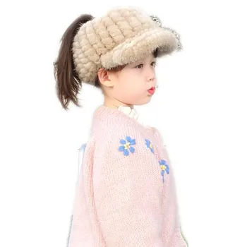 Женская зимняя шапка с хвостом из натурального меха норки, эластичная бейсболка ручной работы для девочек