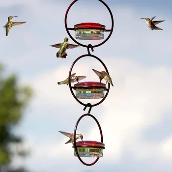 4ШТ Круглая подвесная кормушка для колибри, привлекающая птиц, уличная кормушка для колибри с красной стеклянной чашей для сада на открытом воздухе