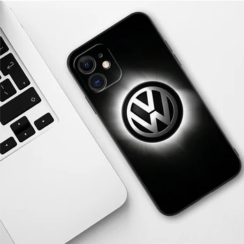 Черный Чехол Для Телефона Apple iPhone 13 12 11 14 15 Pro Max Mini SE XR X XS Max 6S 8 7 plus Luxury Car V-Volkswagen Logo TPU Чехол
