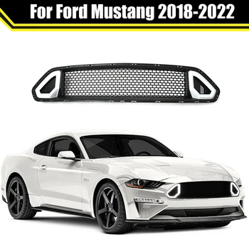 Гоночные решетки ABS в стиле Рок, Передняя решетка для Ford Mustang 2018-2022, Верхний бампер автомобиля, капот, Решетка радиатора со светодиодной подсветкой