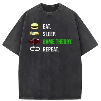 Мужские футболки Eat Sleep Game Theory Repeat, Винтажные толстовки с длинным рукавом, Футболки Унисекс с принтом, мужская праздничная одежда