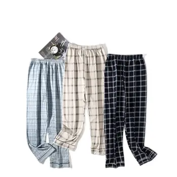 Большие ярды 4XL клетчатый принт длинные брюки для мужчин домашняя обстановка чистый хлопок брюки полной длины пижама мужская нижняя одежда для сна домашняя одежда
