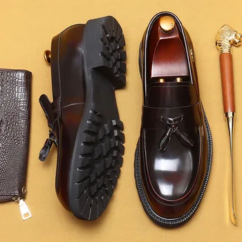 НОВЫЕ Мужские Роскошные Лоферы Из Воловьей Кожи С Круглым Носком И Удобные Оксфордские туфли Из натуральной Кожи На Каждый день, Модная Офисная Официальная обувь