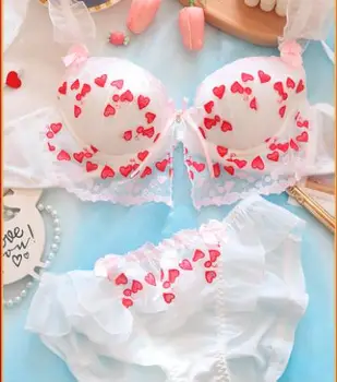 Японский простой сладкий романтический комплект с вышивкой для девочек sweet Kawaii lolita, бюстгальтер и трусики pure desire, тонкое белое нижнее белье