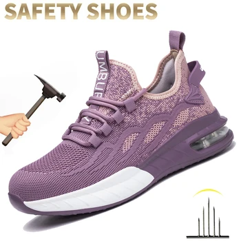 Защитная Обувь Для Женщин, Защитные Ботинки Со Стальным Носком, Защищающие От ударов, Промышленные Рабочие Ботинки, Устойчивые К Проколам, Неразрушаемые Дышащие Кроссовки