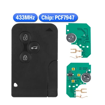 3 кнопки 433 МГц Smart Remote Автомобильный ключ PCF7947 с чипом и батареей Подходит для автомобильного ключа RENAULT Megane Scenic Clio