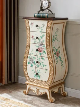Комод для прихожей в европейском стиле из массива дерева, американская ваза, антикварный шкаф, боковой шкаф для хранения, винтажная роспись