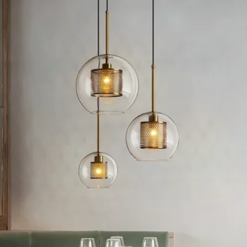 Стеклянный шар, Скандинавский подвесной светильник для спальни, прикроватные тумбочки, Входные подвесные светильники, Потолочная люстра, современное светодиодное освещение ресторана, бар
