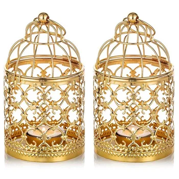 2шт маленьких металлических чайных светильников, подвесных фонарей в птичьих клетках, золотых фонарей со свечами, винтажных украшений для свадеб и вечеринок