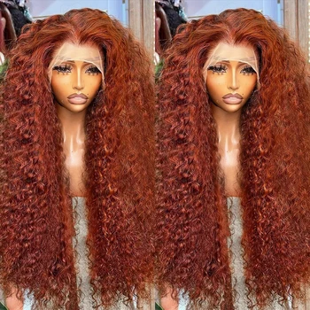 Красновато-Коричневый Глубокий Волнистый Фронтальный Парик 13x6 HD Кружевной Фронтальный Парик 100% Реми Цветной Вьющийся 13x4 Синтетические Волосы На Кружеве Человеческих Волос Парики Для Женщин