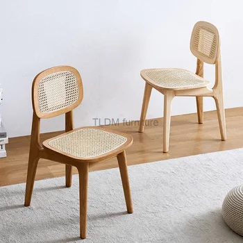 Стул из массива дерева, обеденный стул в скандинавском стиле, домашний ротанг, винтажное дизайнерское кресло для отеля средней древности, Обеденный стол и стул для кафе