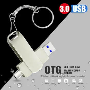 Металлический USB-накопитель Type-c 2 В 1 USB 3.0 Флэш-накопитель USB-накопитель OTG Pen Drive 32 ГБ 64 ГБ 128 ГБ 256 ГБ Флешка U-диск