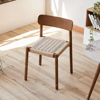 Обеденный стул, сплетенный из веревки, домашний тихий ветер, скандинавский японский стул из крафт-бумаги из массива дерева, плетеный из веревки, домашнее кресло