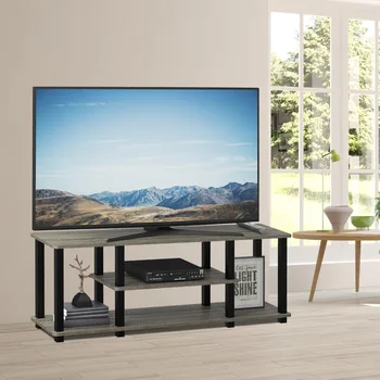 3-уровневая подставка для телевизора с диагональю до 50 дюймов, квадратные трубки, французский дуб, серый/черный