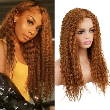 Глубокие волнистые парики цвета меда, синтетические кудрявые Предварительно выщипанные парики из натуральных волос для чернокожих женщин, косплей, Ежедневные Рождественские парики