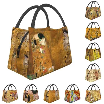 Изолированные сумки для ланча Gustav Klimt для женщин, герметичный кулер Woman In Gold, Термосумка для ланча, пляжная сумка для кемпинга, дорожная сумка через плечо