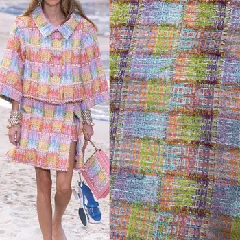 50x145cm Colorful Lattice Tweed Fabric For Woman Coat Dress Telas Por Metro Tissus Au MÈTre Ткань Для Шитья Одежды Sewing DIY