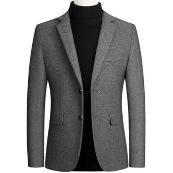 Мужские шерстяные блейзеры, мужской пиджак, однотонная деловая повседневная зимняя куртка оверсайз, мужская одежда, свадебный костюм, пальто 4XL BFJ002