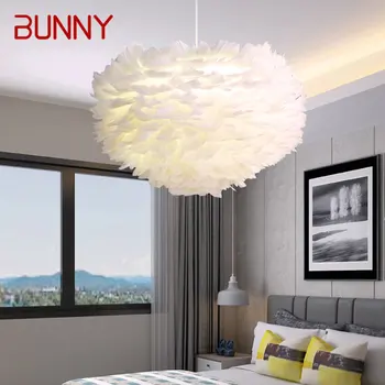 Подвесной светильник BUNNY Nordic Креативный современный белый светодиодный винтажный светильник с перьями для домашнего декора столовой спальни