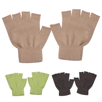 1 пара шерстяных вязаных хлопчатобумажных перчаток на запястье, Зимние Теплые Тренировочные перчатки, Черные перчатки без пальцев на полпальца для женщин и мужчин