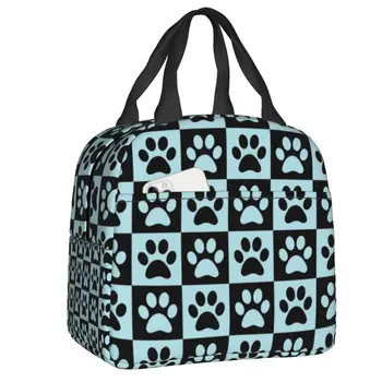 Подарочная сумка для ланча с изоляцией в виде собачьей лапы в клетку, термоохладитель, ланч-бокс, контейнер для еды для женщин и детей, сумки-тоут