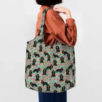 Собака Кавалер Кинг Чарльз Спаниель с цветочным рисунком, сумка для покупок, холщовая сумка для покупок, сумки большой емкости
