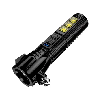 Многофункциональный фонарик с сильным светом, автомобильный молоток безопасности, USB Перезаряжаемая Пожарная сигнальная лампа, Аварийный молоток