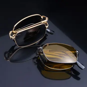 Очки в металлической оправе ночного видения, складные поляризованные солнцезащитные очки для мужчин, фотохромные солнцезащитные очки для вождения.