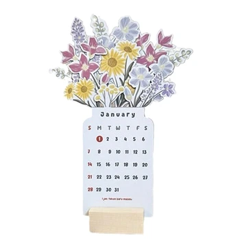Настольный календарь на 2024 год с основанием в виде цветка размером 4 X 8 дюймов, маленький настольный календарь из МДФ, планировщик настольных календарей на 2024 год, Настольный планировщик