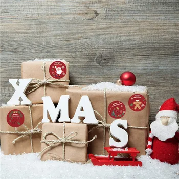 Рождественские наклейки, круглая наклейка из воловьей кожи Санта-Клауса, клейкая этикетка Christmas Holiday Happy Decor, самоклеящаяся этикетка