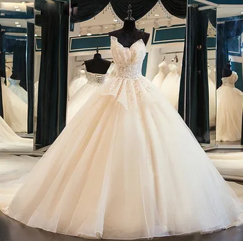 2020 Шампанское Роскошное Свадебное платье с бисером и пайетками, Блестящий Длинный шлейф, V-образный вырез, Свадебное платье для новобрачных vestidos de noiva
