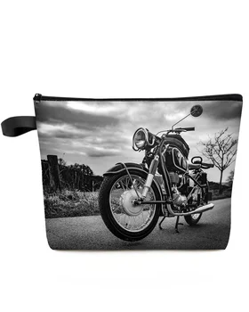 Мотоцикл в дороге, винтажная дорожная косметичка большой емкости, портативная сумка для хранения макияжа, женский водонепроницаемый пенал