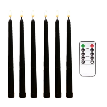 12шт Беспламенных черных конических свечей, мерцающих С 10-клавишным дистанционным таймером, управляемых светодиодными подсвечниками, оконные свечи