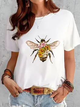 Модная одежда, женские футболки с принтом, женские цветочные пчелиные тренды 90-х, повседневная женская одежда с коротким рукавом, графическая футболка