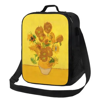 Изготовленная на заказ сумка для ланча с подсолнухами Винсента Ван Гога, женские ланч-боксы с термоизоляцией, школьные ланч-боксы для детей